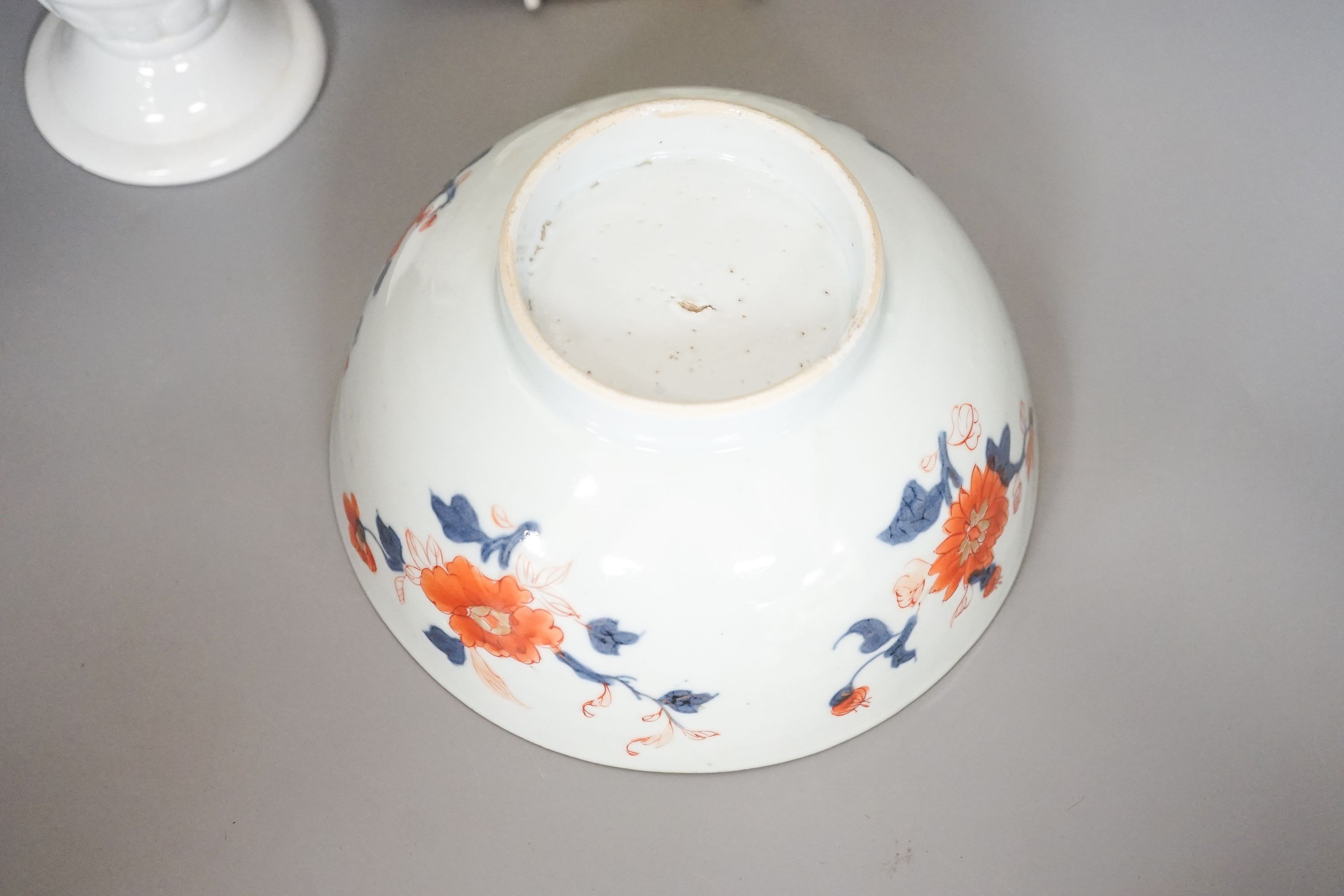 Two 18th century Chinese export porcelain bowls, a 19th century canton decorated dish, 19.5cm and a later ewer (4)